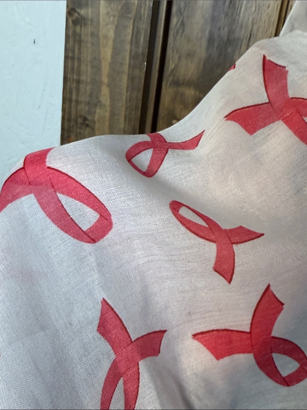 Pink Ribbon Print White Scarf - Supportive Pattern - Picture 6 of 7